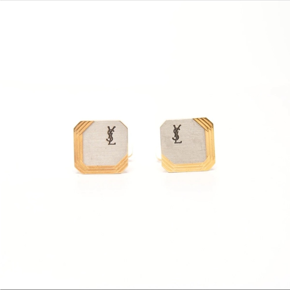 Yves Saint Laurent Two-Tone Gold and Silver Square Cufflinks